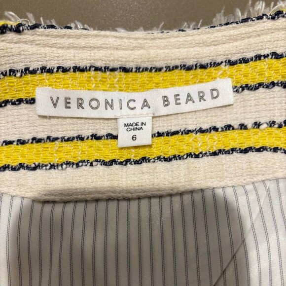 Veronica Beard yellow & blue stripe cream tweed jacket - Picture 6 of 7